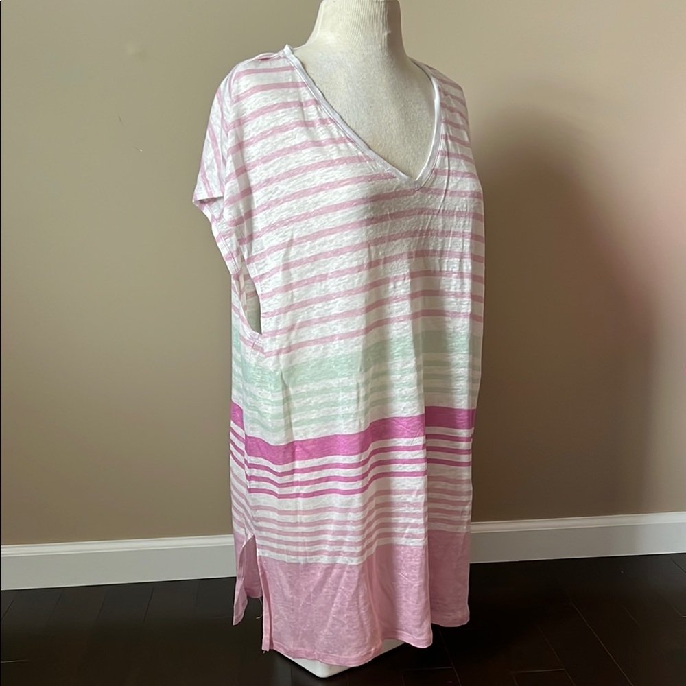 NWT Two by Vince Camuto Striped Light Linen V-Neck Swim Cover Up PLUS SZ  2X